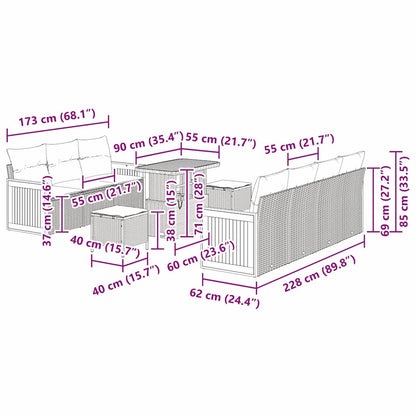 Conjunto de Sofá de Jardim 10 pcs Preto e creme 90 x 55 x 71 cm