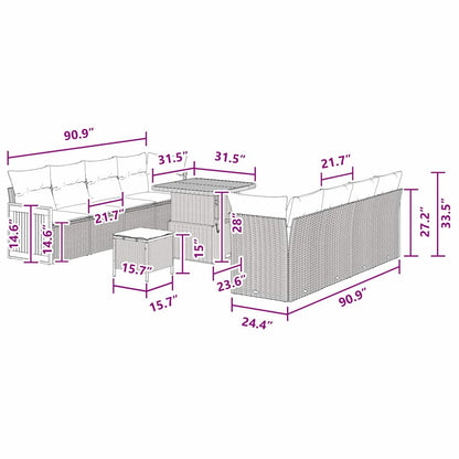 Conjunto de Sofá de Jardim Manual 11 pcs Preto 80 x 80 x 71 cm