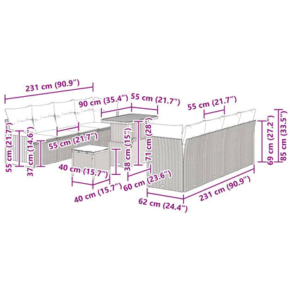 Conjunto de Sofá de Jardim Manual 11 pcs bege e cinzento claro