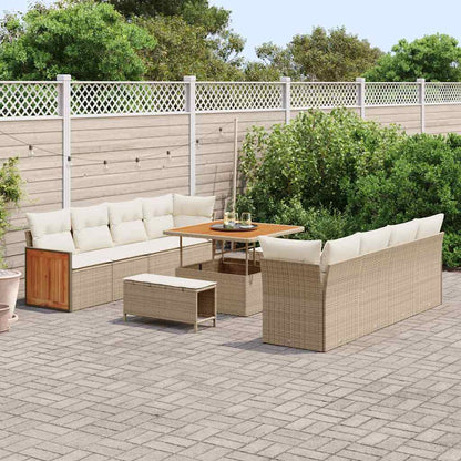 Conjunto de Sofá de Jardim com almofada 11 pcs bege e creme