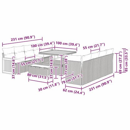 Conjunto de Sofá de Jardim com almofada 11 pcs bege e creme
