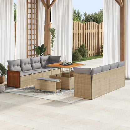 Conjunto de Sofá de Jardim Manual 11 pcs bege e cinzento claro