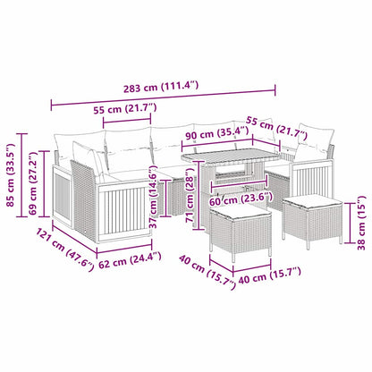 Conjunto de Sofá de Jardim 10 pcs Cinzeto 90 x 55 x 71 cm
