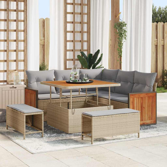 Conjunto de Sofá de Jardim Manual 8 pcs bege e cinzento claro