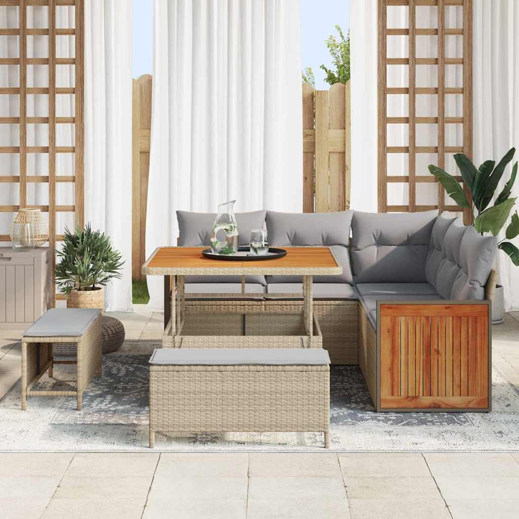 Conjunto de Sofá de Jardim Manual 8 pcs bege e cinzento claro