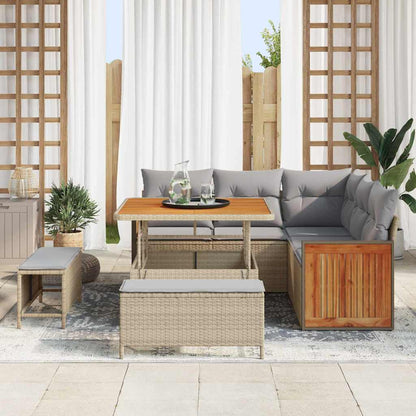Conjunto de Sofá de Jardim Manual 8 pcs bege e cinzento claro