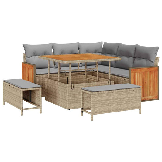 Conjunto de Sofá de Jardim Manual 8 pcs bege e cinzento claro