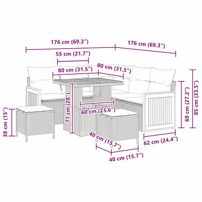 Conjunto de Sofá de Jardim 8 pcs Preto e creme 80 x 80 x 71 cm