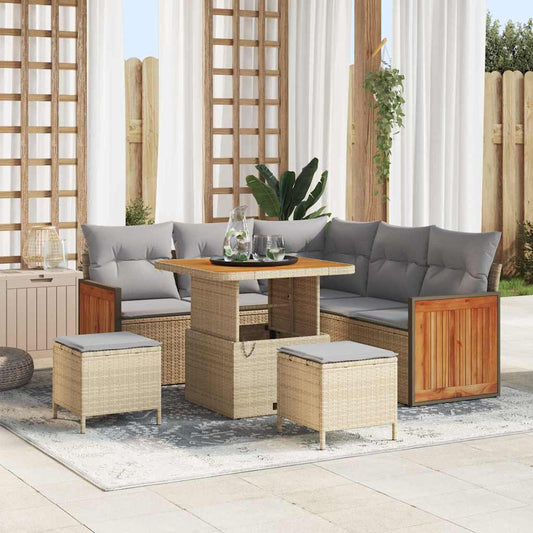 Conjunto de Sofá de Jardim 8 pcs bege e cinzento claro