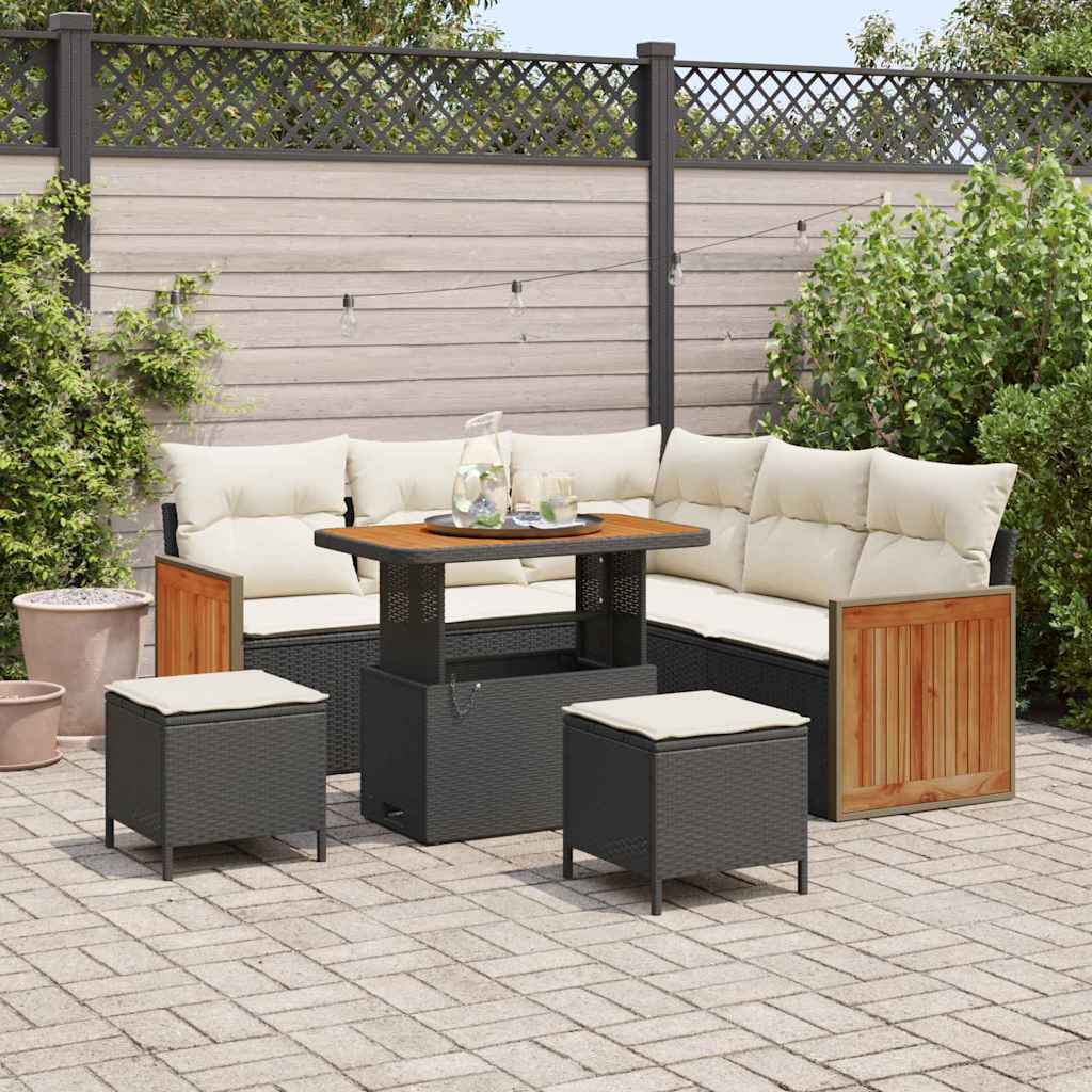 Conjunto de Sofá de Jardim 8 pcs Preto e creme 90 x 55 x 71 cm