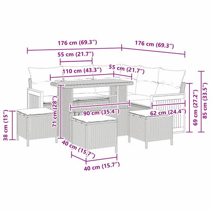 Conjunto de Sofá de Jardim 9 pcs Preto 110 x 55 x 71 cm