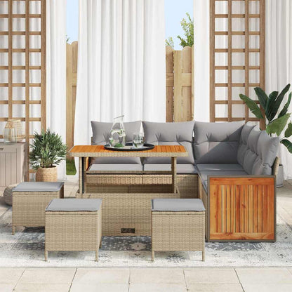 Conjunto de Sofá de Jardim 9 pcs bege e cinzento claro