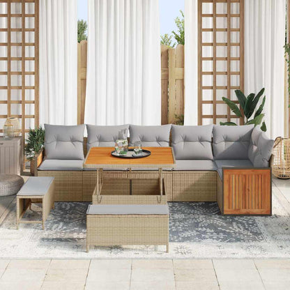 Conjunto de Sofá de Jardim 9 pcs bege e cinzento claro