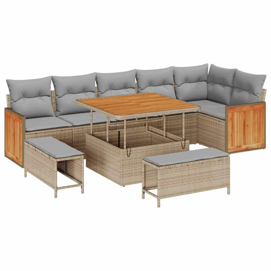 Conjunto de Sofá de Jardim 9 pcs bege e cinzento claro