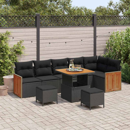 Conjunto de Sofá de Jardim com almofada 9 pcs Preto