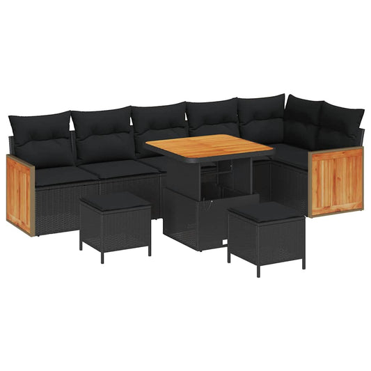 Conjunto de Sofá de Jardim com almofada 9 pcs Preto