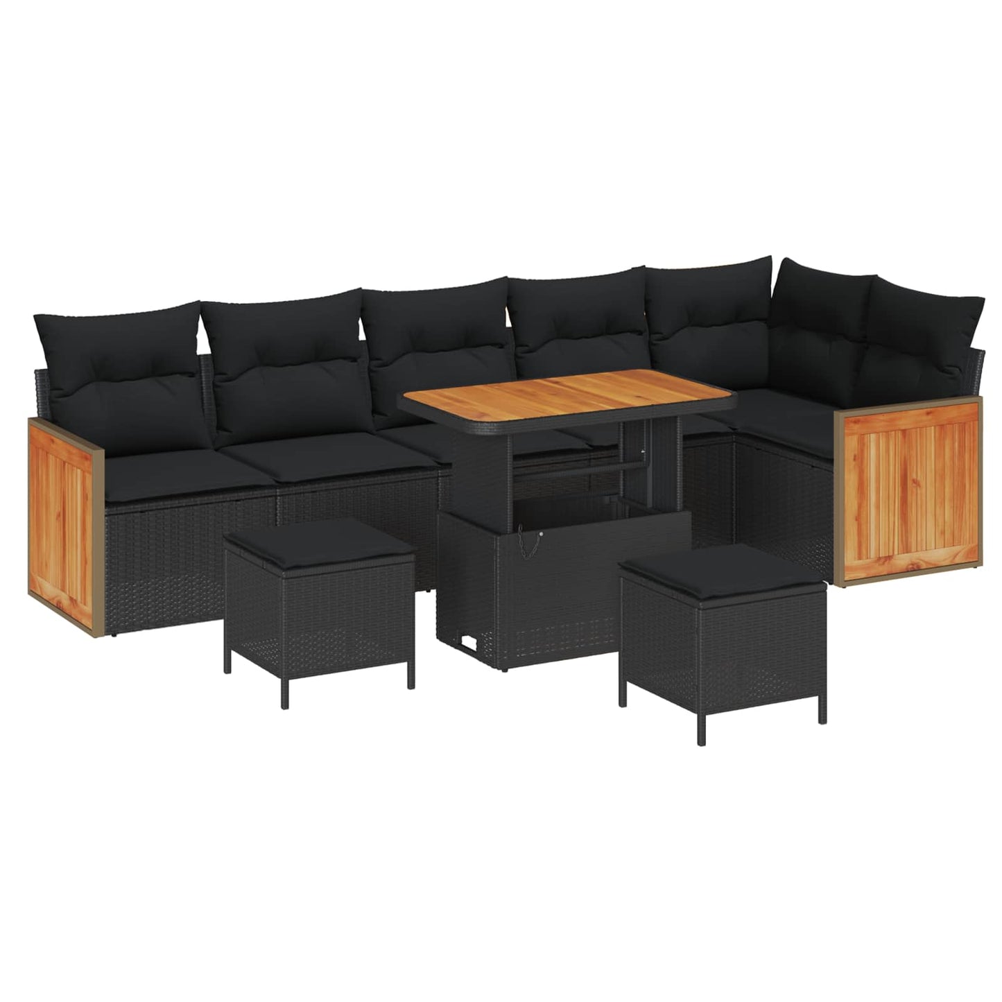 Conjunto de Sofá de Jardim com almofada 9 pcs Preto
