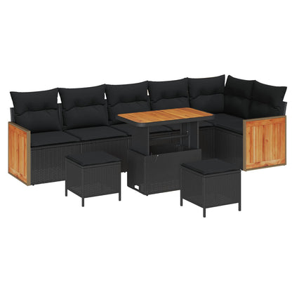 Conjunto de Sofá de Jardim com almofada 9 pcs Preto