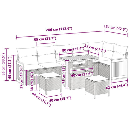 Conjunto de Sofá de Jardim com almofada 9 pcs Cinzeto