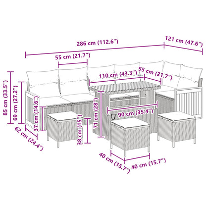 Conjunto de Sofá de Jardim com almofada 10 pcs Preto