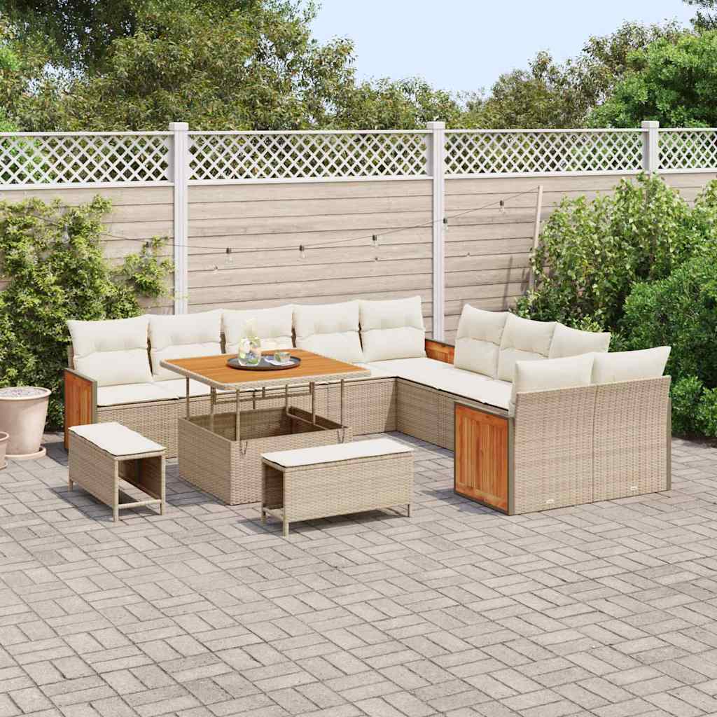 Conjunto de Sofá de Jardim com almofada 13 pcs bege e creme