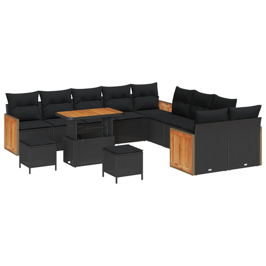 Conjunto de Sofá de Jardim com almofada 13 pcs Preto