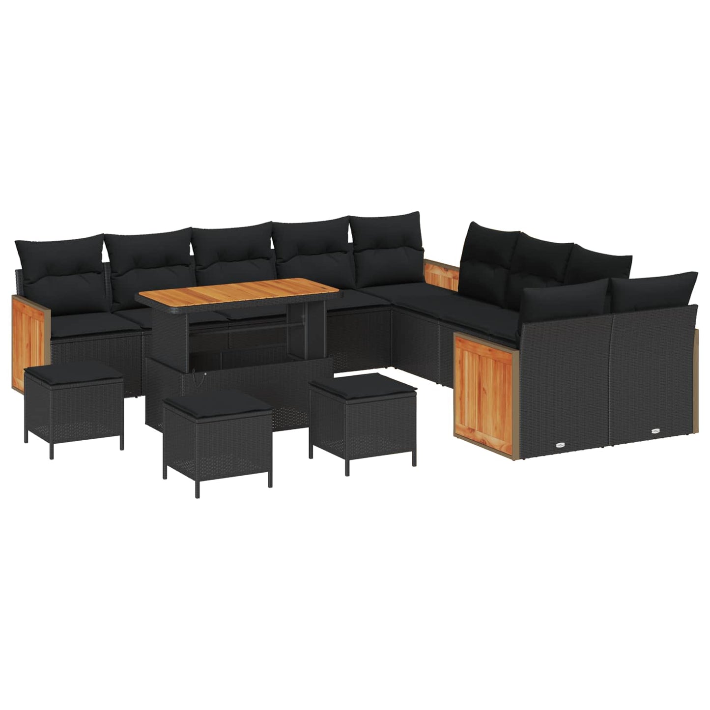Conjunto de Sofá de Jardim com almofada 14 pcs Preto