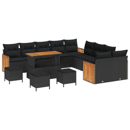 Conjunto de Sofá de Jardim com almofada 14 pcs Preto