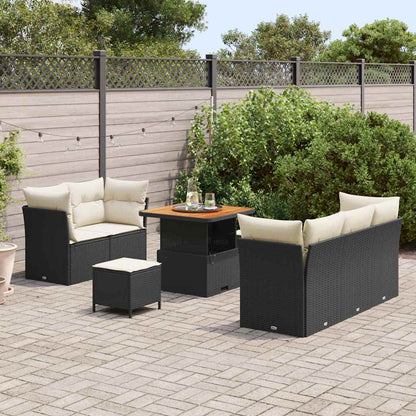 Conjunto de Sofá de Jardim com almofada 8 pcs Preto e creme