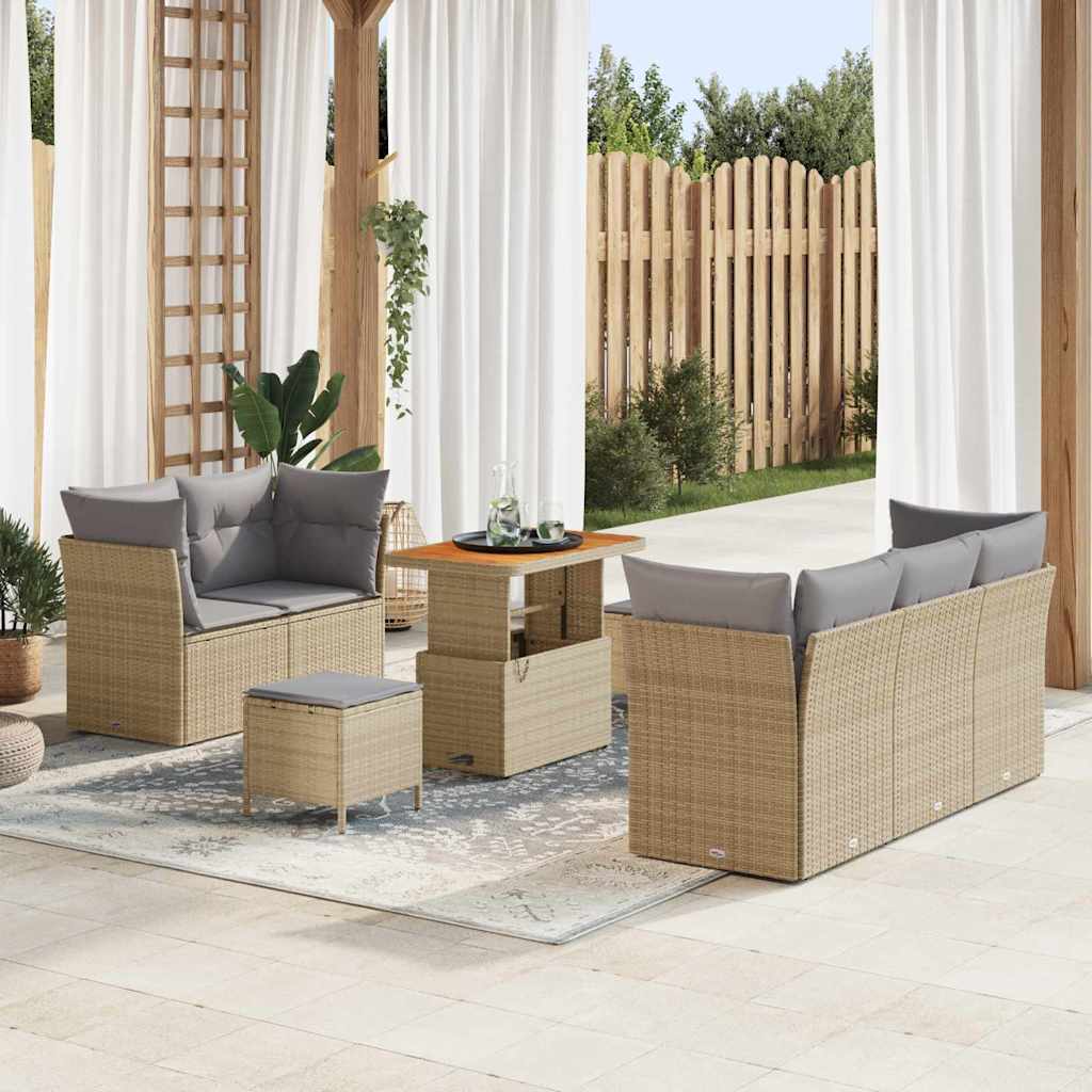 Conjunto de Sofá de Jardim 8 pcs bege e cinzento claro