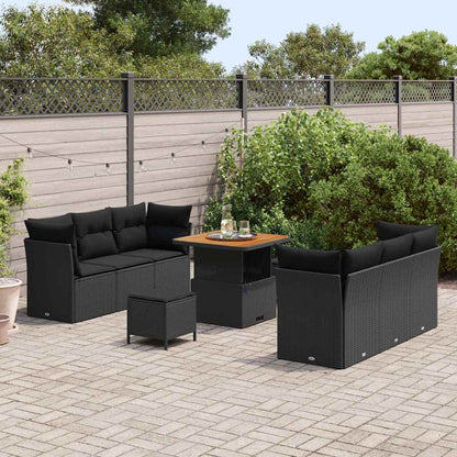 Conjunto de Sofá de Jardim com almofada Manual 9 pcs Preto