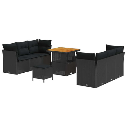 Conjunto de Sofá de Jardim com almofada Manual 9 pcs Preto