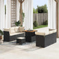 Conjunto de Sofá de Jardim com almofada 9 pcs Preto e creme