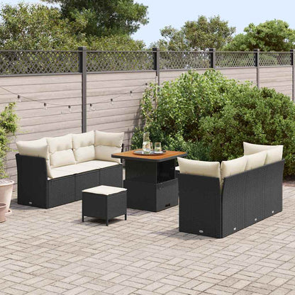Conjunto de Sofá de Jardim com almofada 9 pcs Preto e creme