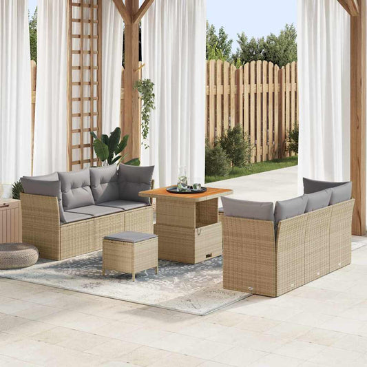Conjunto de Sofá de Jardim Manual 9 pcs bege e cinzento claro