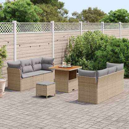 Conjunto de Sofá de Jardim Manual 9 pcs bege e cinzento claro