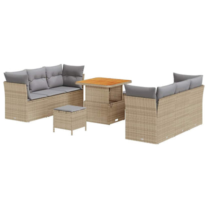 Conjunto de Sofá de Jardim Manual 9 pcs bege e cinzento claro