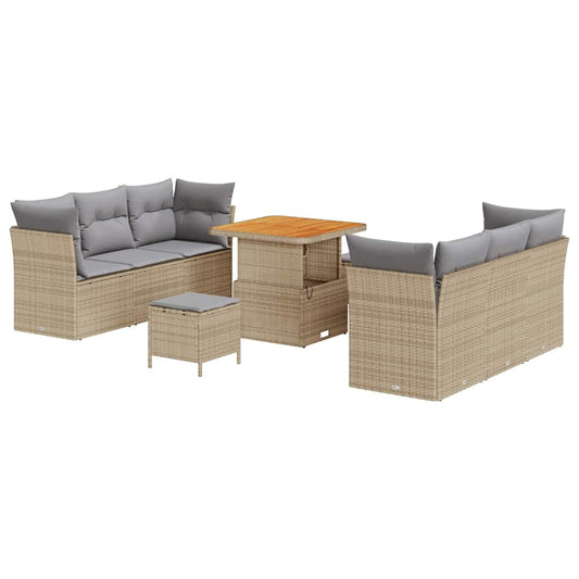 Conjunto de Sofá de Jardim Manual 9 pcs bege e cinzento claro