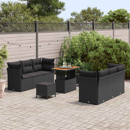 Conjunto de Sofá de Jardim com almofada Manual 9 pcs Preto