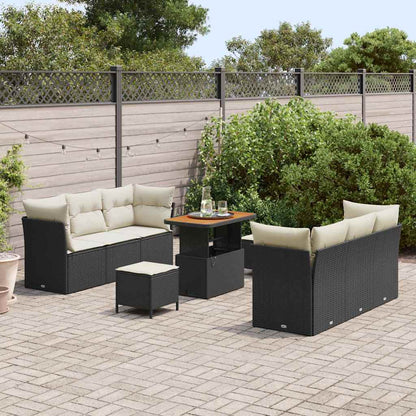Conjunto de Sofá de Jardim com almofada 9 pcs Preto e creme