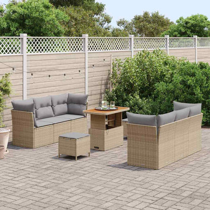 Conjunto de Sofá de Jardim Manual 9 pcs bege e cinzento claro