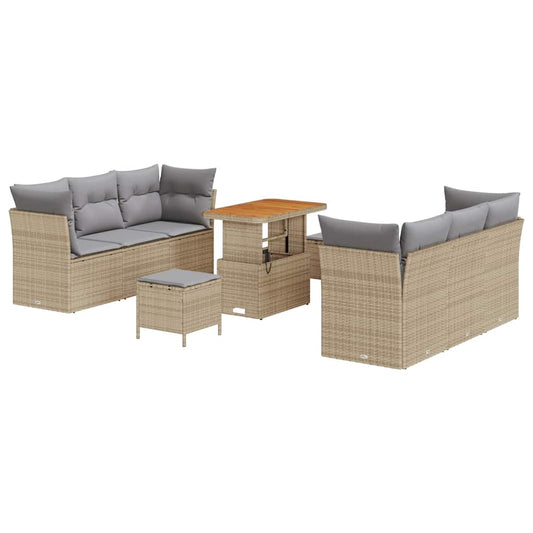 Conjunto de Sofá de Jardim Manual 9 pcs bege e cinzento claro