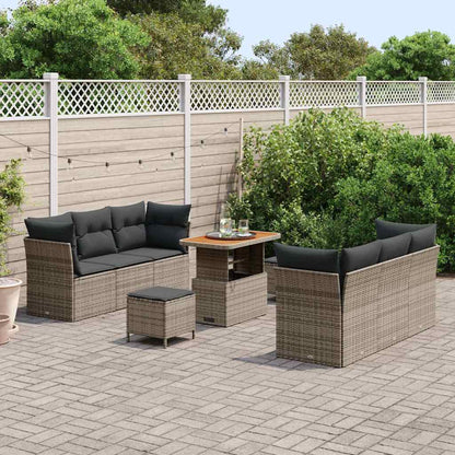 Conjunto de Sofá de Jardim com almofada Manual 9 pcs Cinzeto