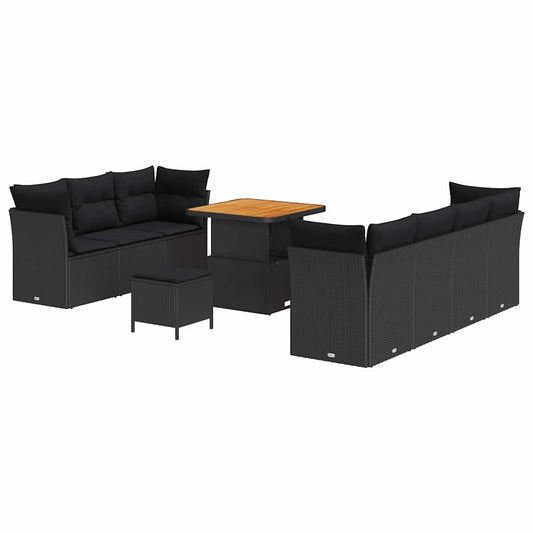Conjunto de Sofá de Jardim Manual 10 pcs Preto 80 x 80 x 71 cm