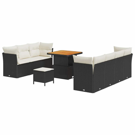 Conjunto de Sofá de Jardim 10 pcs Preto e creme 80 x 80 x 71 cm