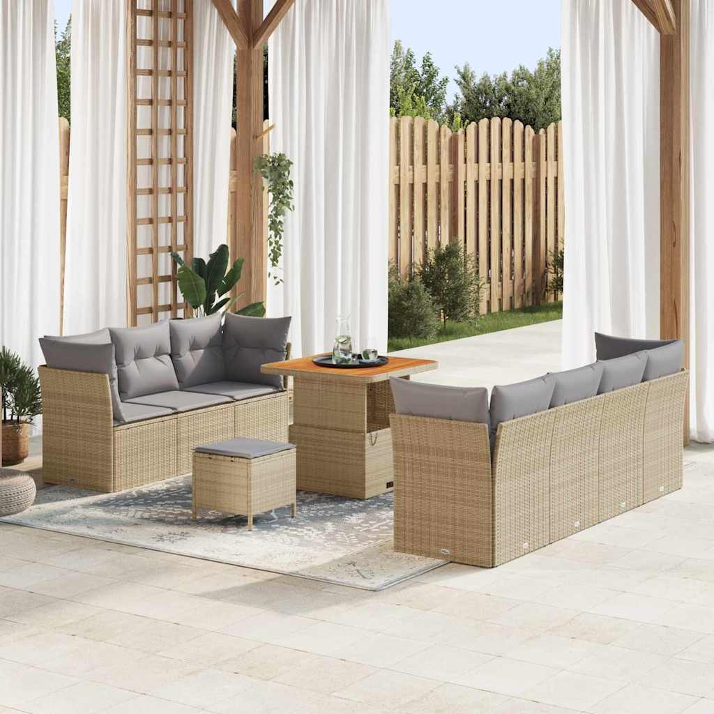 Conjunto de Sofá de Jardim Manual 10 pcs bege e cinzento claro