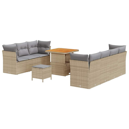 Conjunto de Sofá de Jardim Manual 10 pcs bege e cinzento claro