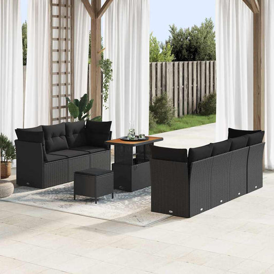 Conjunto de Sofá de Jardim Manual 10 pcs Preto 90 x 55 x 71 cm