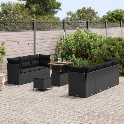 Conjunto de Sofá de Jardim Manual 10 pcs Preto 90 x 55 x 71 cm
