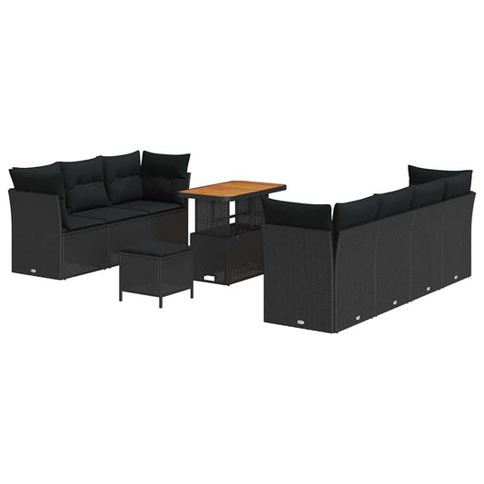 Conjunto de Sofá de Jardim Manual 10 pcs Preto 90 x 55 x 71 cm